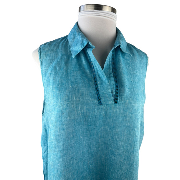 Chico's 100% Linen No Iron FreshChic Turquoise Tunic Top Sleeveless Plus Size 22 - Picture 4 of 10